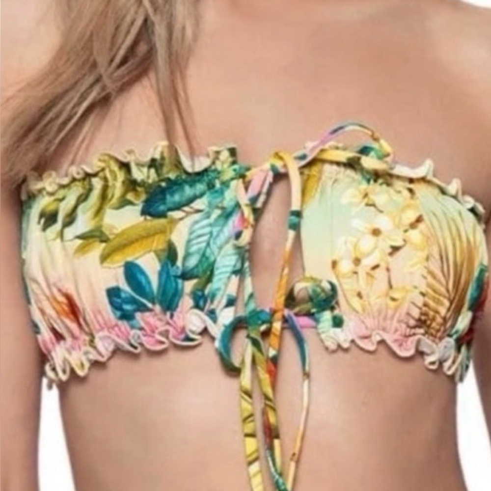 PQ Swim Yellow Tropical Floral Bandeau Bikini Top NWT original $128